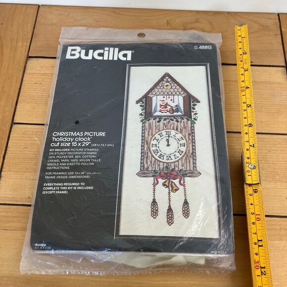 Christmas Holiday Clock Crewel Kit Bucilla #48813 Vintage Cuckoo Design - Picture 1 of 3